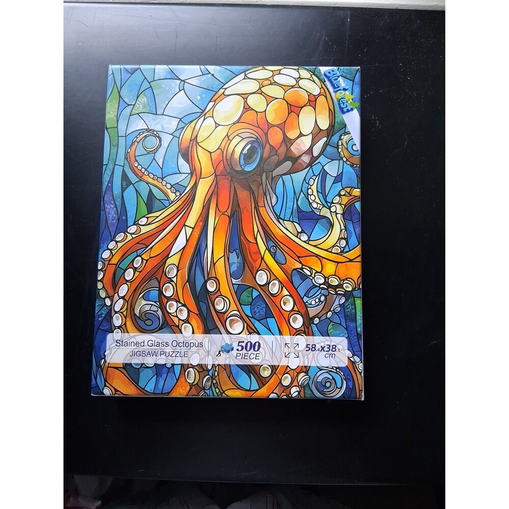421 Blueforest 500 Piece Jigsaw Puzzle Stained Glass Octopus 22x15 Challenging